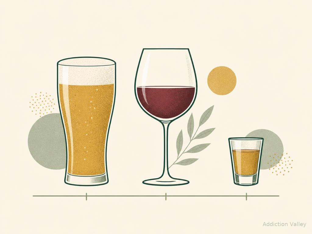 Illustration comparing standard drink sizes of beer, wine and spirits