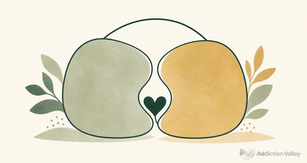 Illustration of two connected shapes with a heart, representing supporting a loved one without enabling