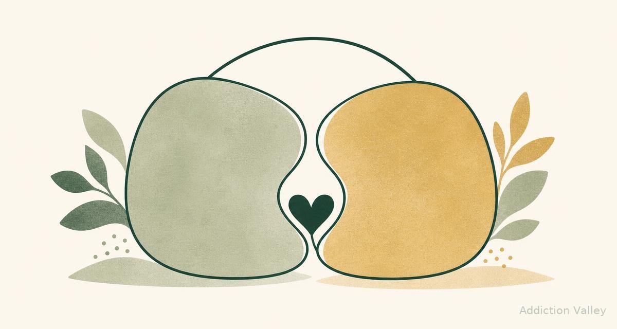 Illustration of two connected shapes with a heart, representing supporting a loved one without enabling