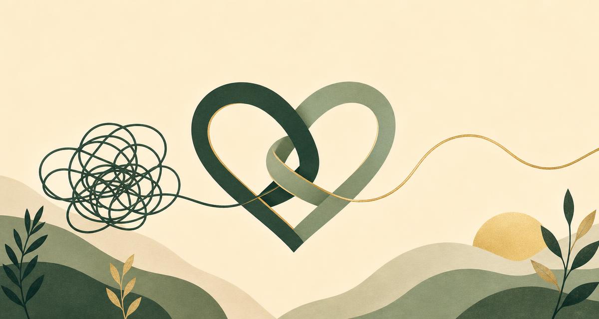 Addiction Valley illustration of interlocking hearts with a tangled thread untangling, representing love addiction