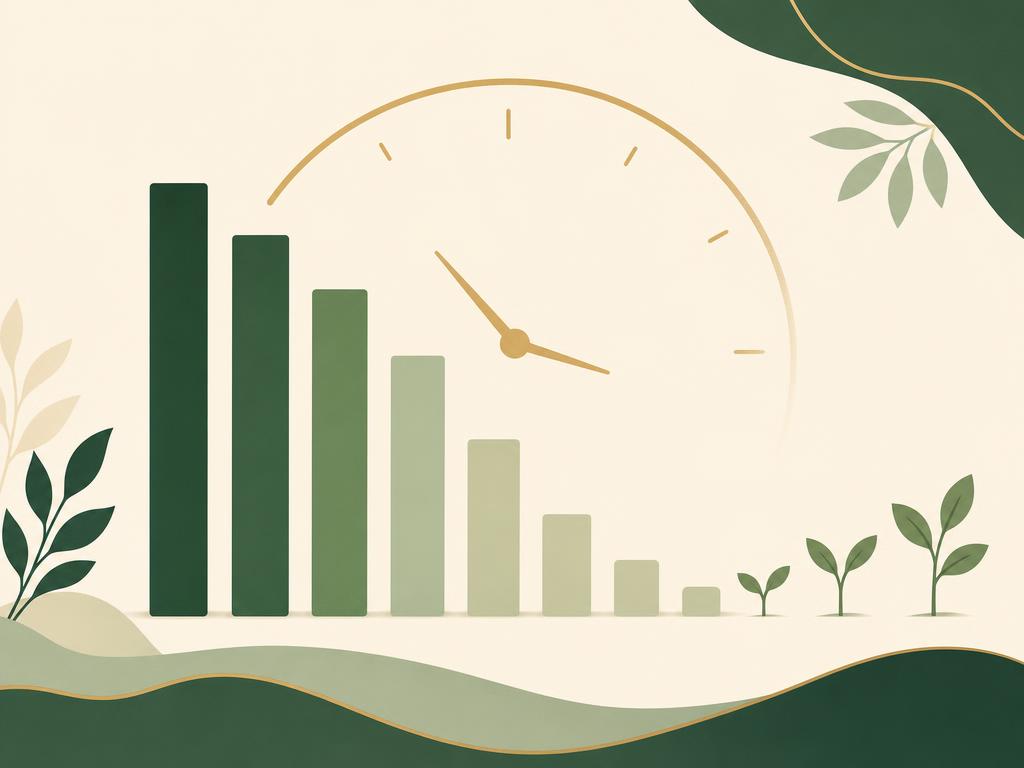 Addiction Valley illustration of descending bars turning into sprouts beside a clock, representing withdrawal symptoms fading