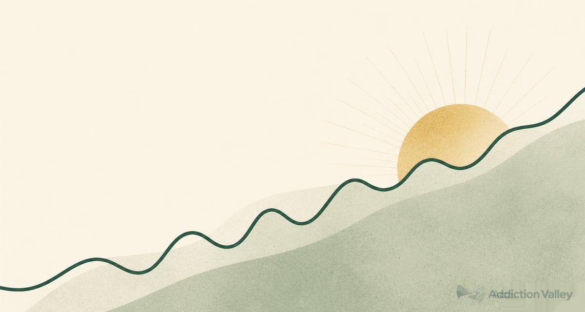 Illustration of a rising wave line and sunrise showing how long post-acute withdrawal symptoms last