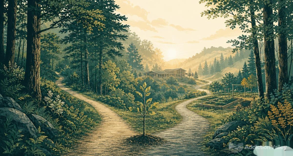 A woodland path and young tree symbolizing Amy Brune’s addiction recovery story