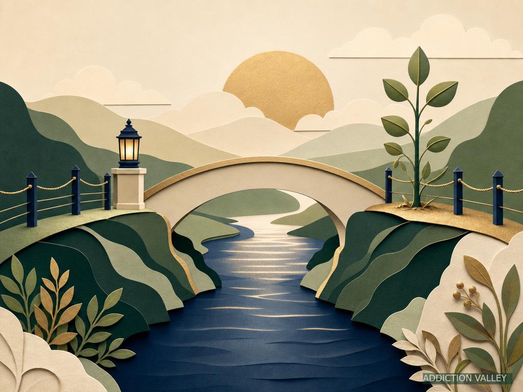 Bridge, lantern and boundary markers representing support without enabling addiction