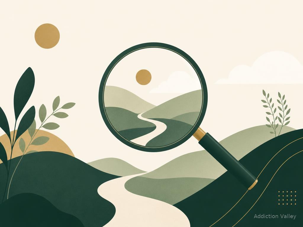 Addiction Valley branded illustration representing the early warning signs of addiction and DSM-5 criteria
