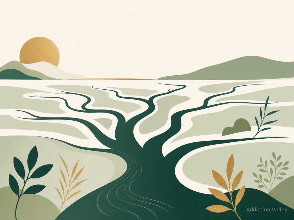 Addiction Valley branded illustration representing the main types of addiction, from substance use disorders to behavioral addictions
